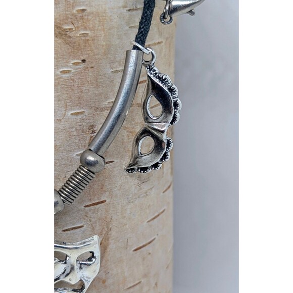 Comedy Tragedy Masks Charms Leather Handmade Unisex Necklace - Picture 3 of 4